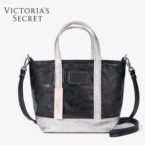🆕 Victoria's Secret - Textured/Woven Black & Metallic Silver Mini Tote Bag
